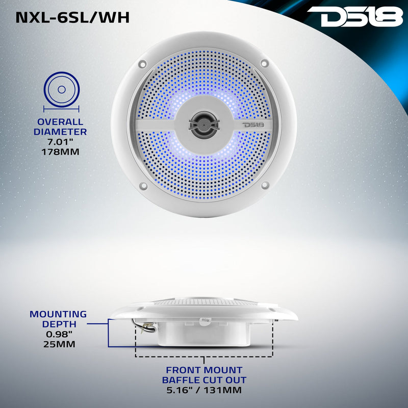 Load image into Gallery viewer, NXL 6.5" 2-Way Coaxial Marine Shallow Speaker With LED RGB Lights 25 Watts Rms 4-Ohm