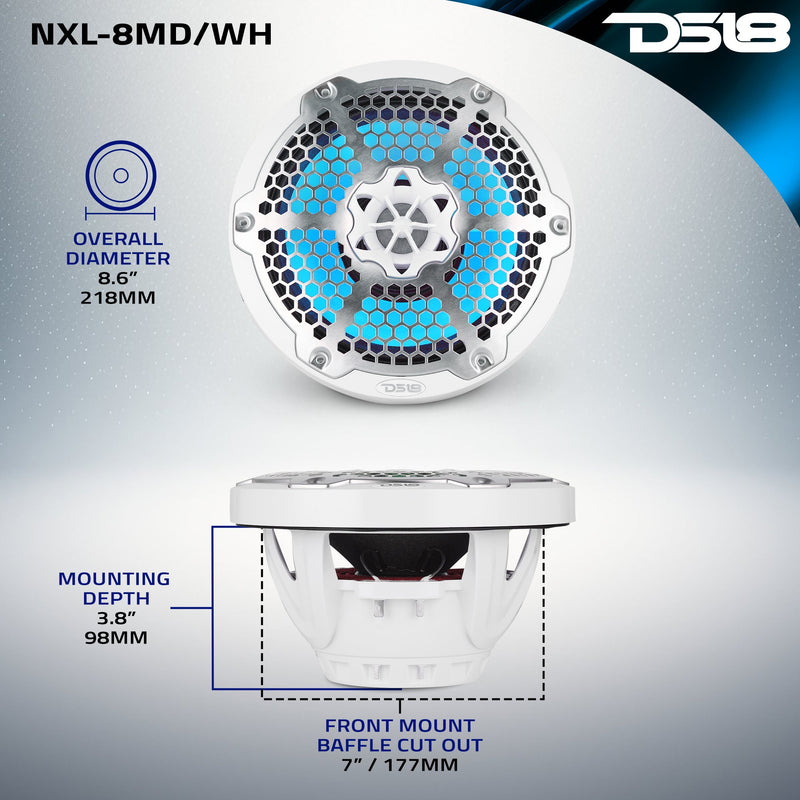 Load image into Gallery viewer, 8” Marine 2-Way Hybrid Speaker with RGB LED, Compression Driver and Neodymium Magnet | 350W RMS 4-Ohm