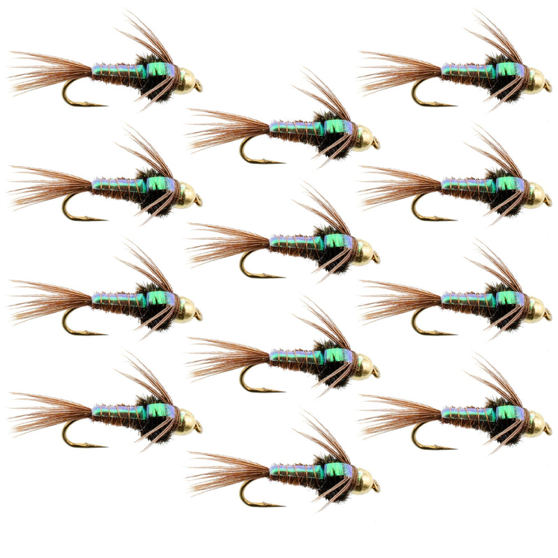 Load image into Gallery viewer, Tungsten Bead Head Flash Back Pheasant Tail Nymph 1 Dozen Flies Size 12