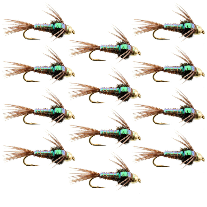 Load image into Gallery viewer, Bead Head Flash Back Pheasant Tail Nymph 1 Dozen Fly Fishing Flies Size 10