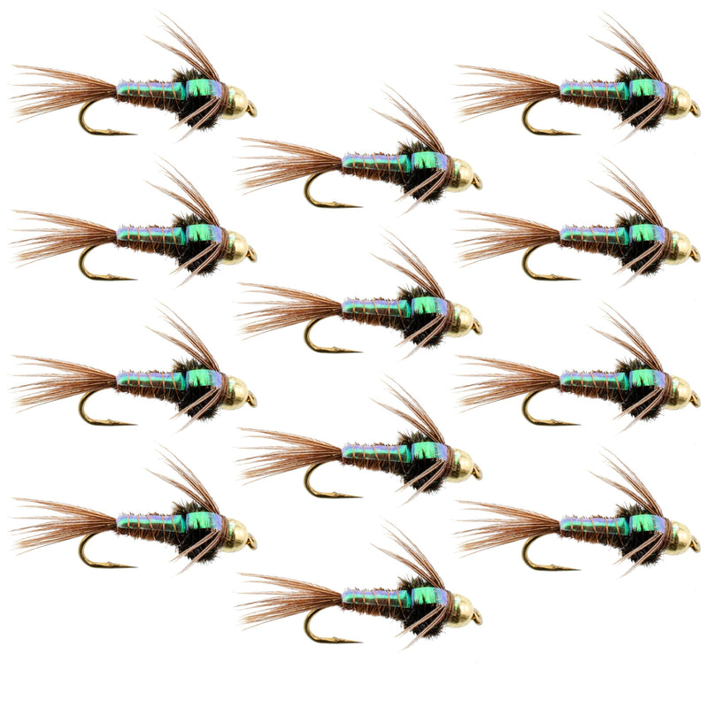 Load image into Gallery viewer, Bead Head Flash Back Pheasant Tail Nymph 1 Dozen Fly Fishing Flies Size 12