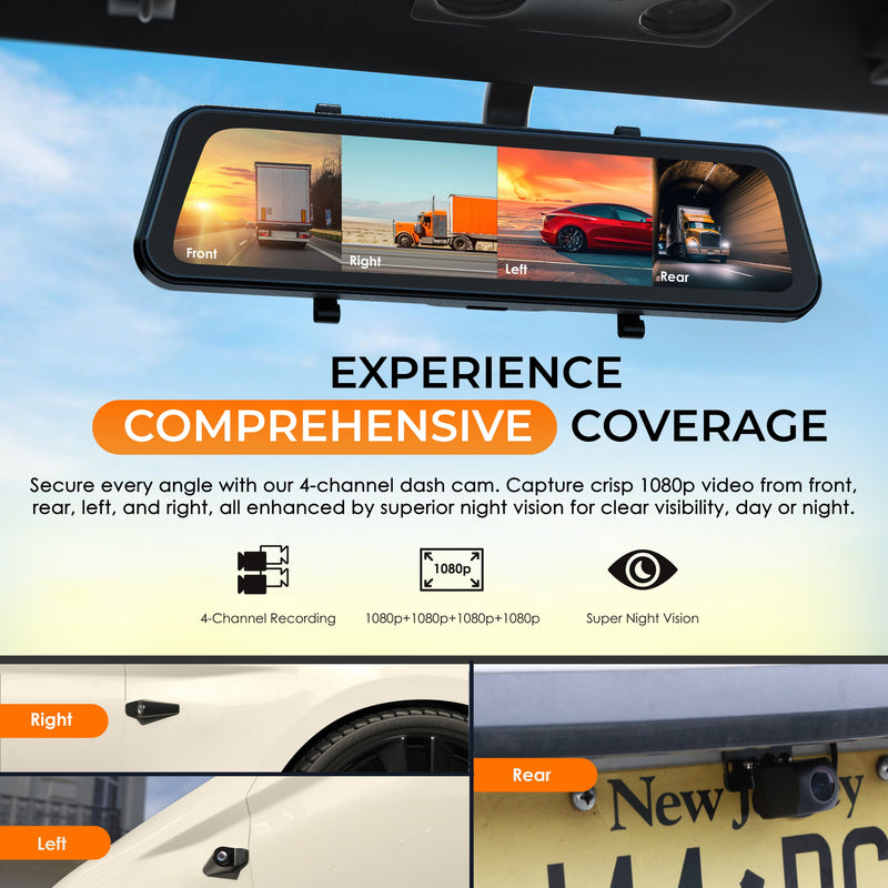 Load image into Gallery viewer, REXING M2-4 4-Channel Mirror Dash Cam, 12” Touch Screen, 1080p with GPS