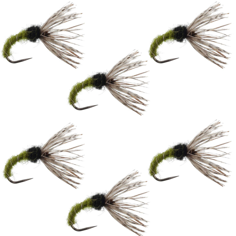 Load image into Gallery viewer, Olive Zebra Sakasa Kebari - 6 Tenkara Flies - Size 16