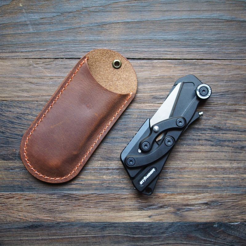 Load image into Gallery viewer, Stinger Olfa Evolution Edge with Leather Pouch, Folding Pocket Utility - Matte Black