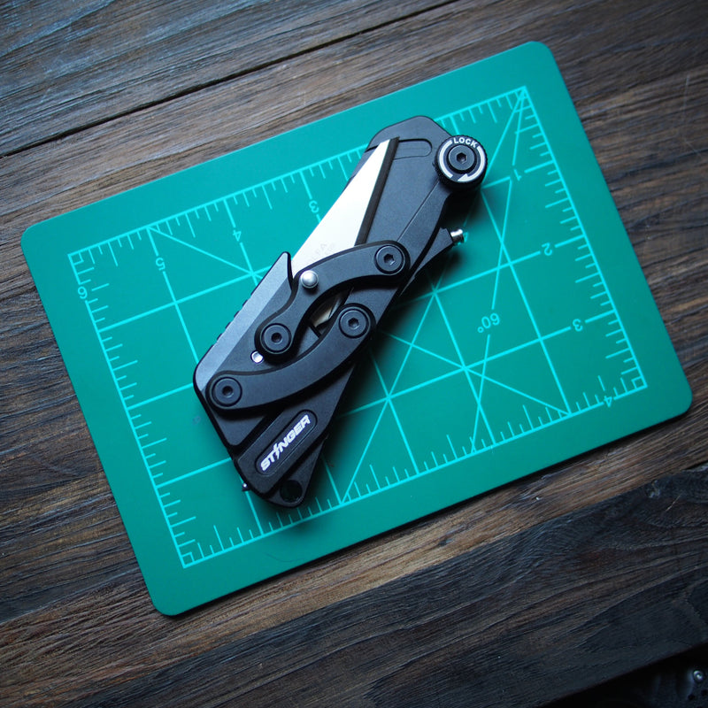 Load image into Gallery viewer, Stinger Olfa Evolution Edge with Leather Pouch, Folding Pocket Utility - Matte Black