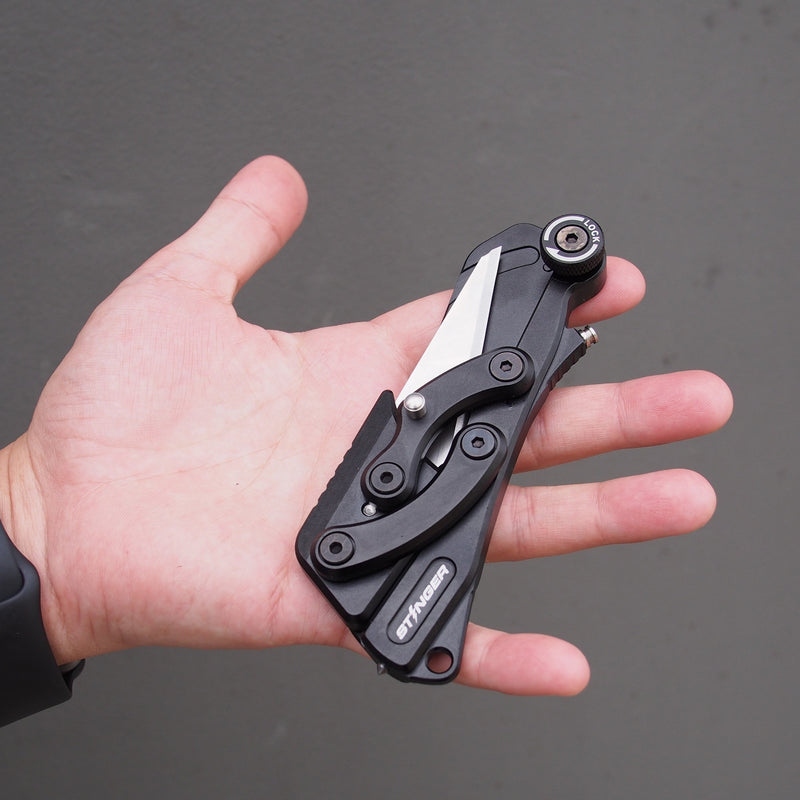 Load image into Gallery viewer, Stinger Olfa Evolution Edge with Leather Pouch, Folding Pocket Utility - Matte Black