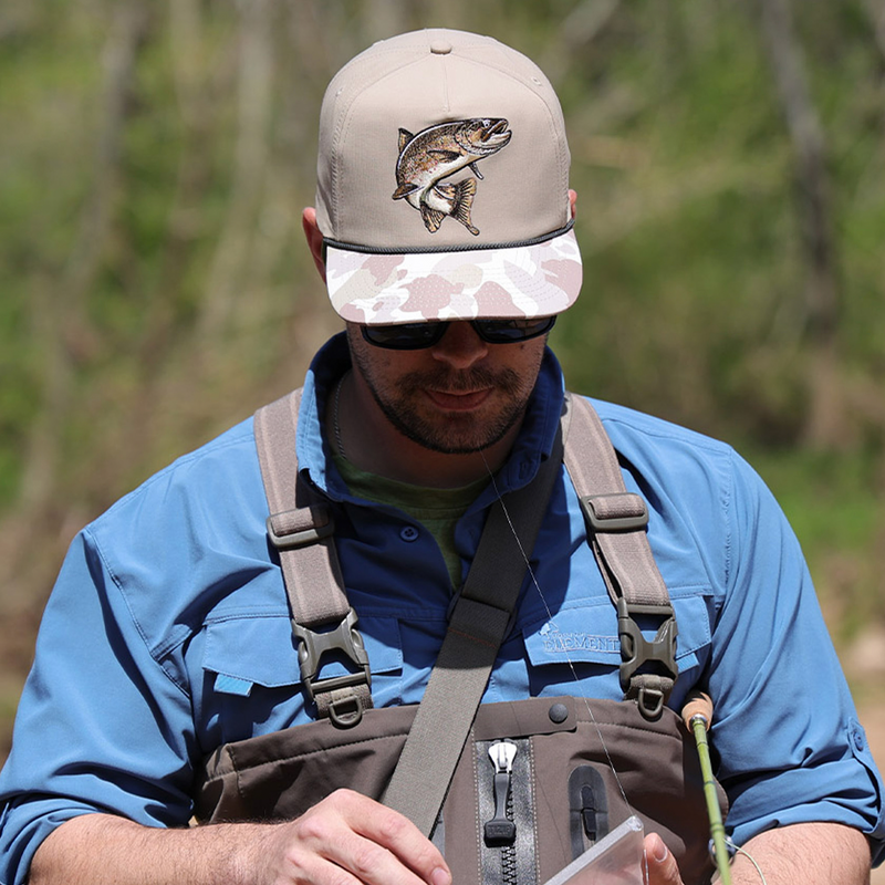 Load image into Gallery viewer, Brown Trout 5-Panel Fly Fishing Rope Cap
