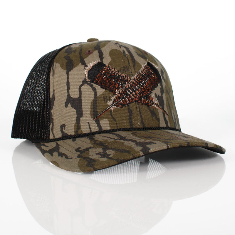 Load image into Gallery viewer, Mossy Oak Bottomland Turkey Feather Meshback Cap