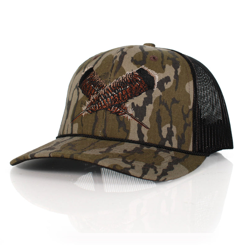 Load image into Gallery viewer, Mossy Oak Bottomland Turkey Feather Meshback Cap