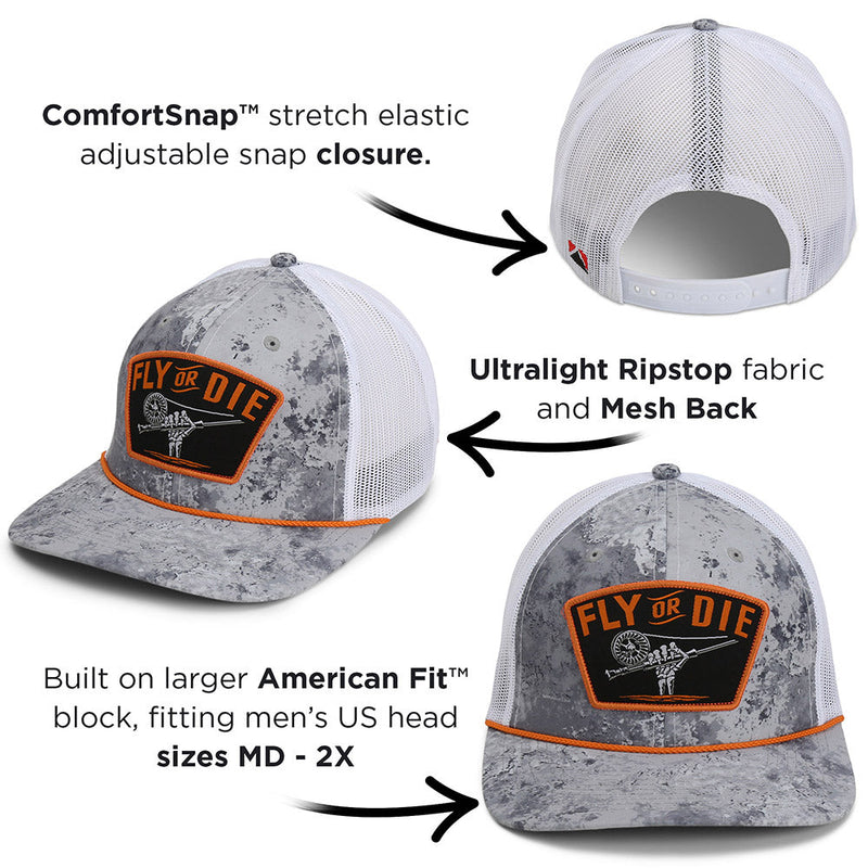 Load image into Gallery viewer, Fly or Die Hat Fly Fishing Mesh Back Rope Cap