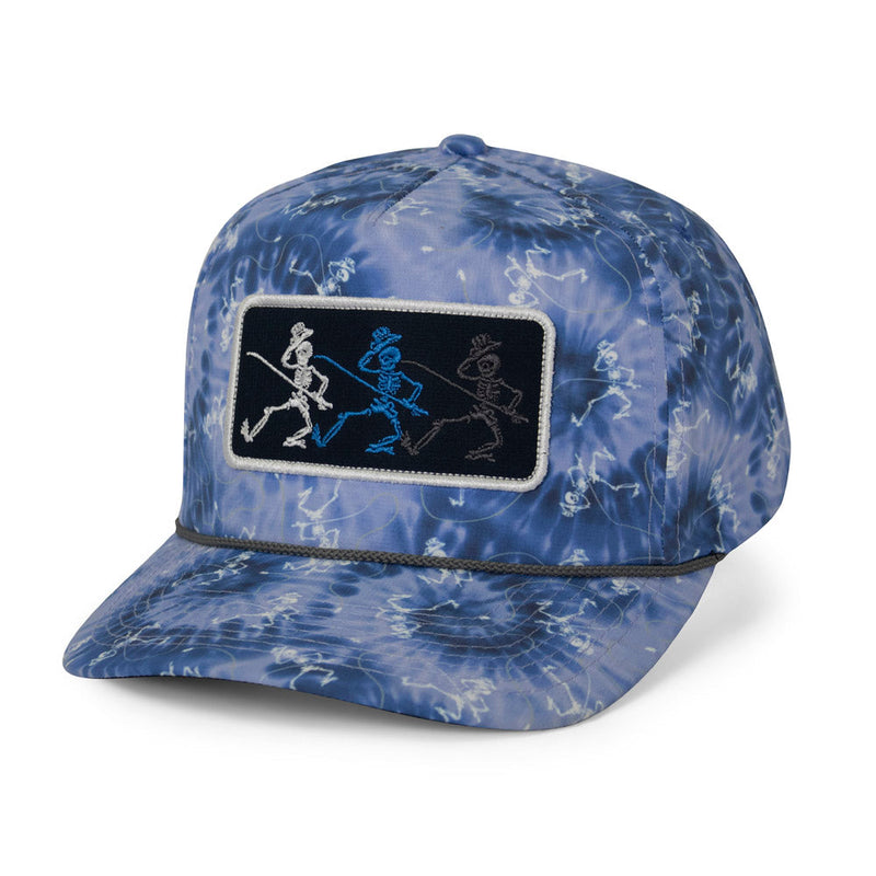 Load image into Gallery viewer, Dancing Skeletons Fly Fishing Trucker Tie Dye Rope Cap