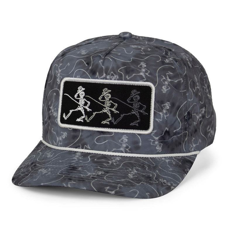 Load image into Gallery viewer, Dancing Skeletons Fly Fishing Trucker Tie Dye Rope Cap