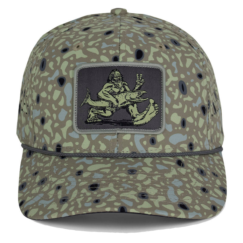 Load image into Gallery viewer, Big Foot Squatch Perforated Fishing 6-Panel Rope Cap Tan
