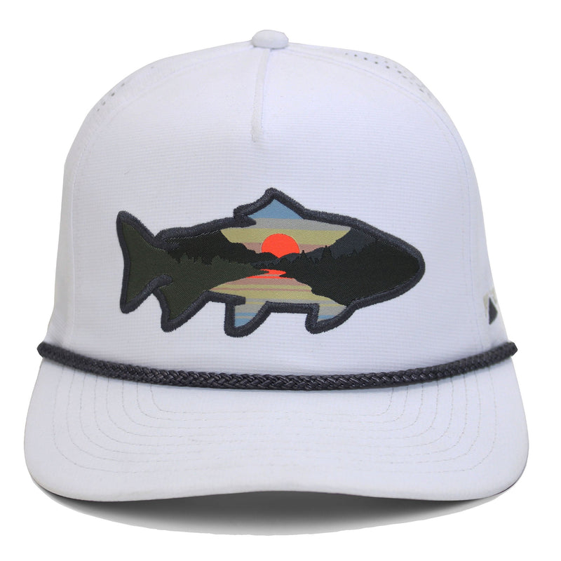 Load image into Gallery viewer, Sunset Fish Silhouette 5-Panel Performance Rope Cap