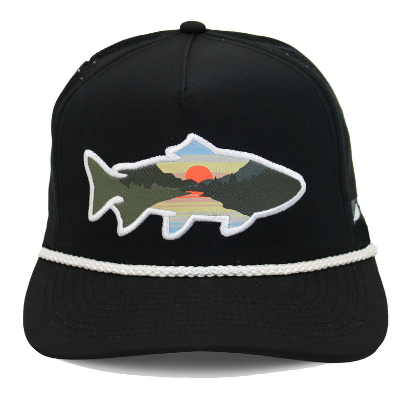 Load image into Gallery viewer, Sunset Fish Silhouette 5-Panel Performance Rope Cap