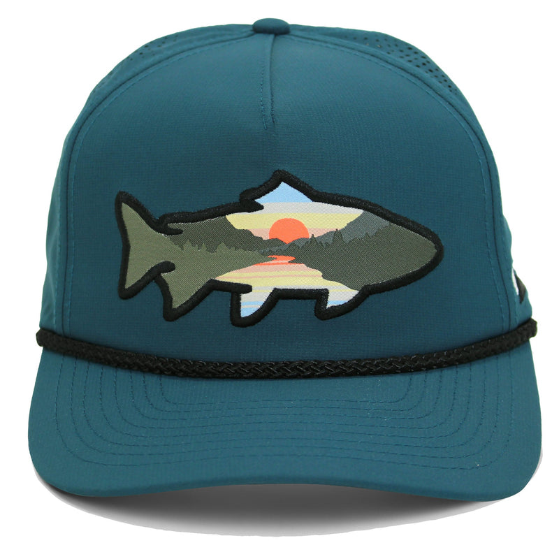 Load image into Gallery viewer, Sunset Fish Silhouette 5-Panel Performance Rope Cap