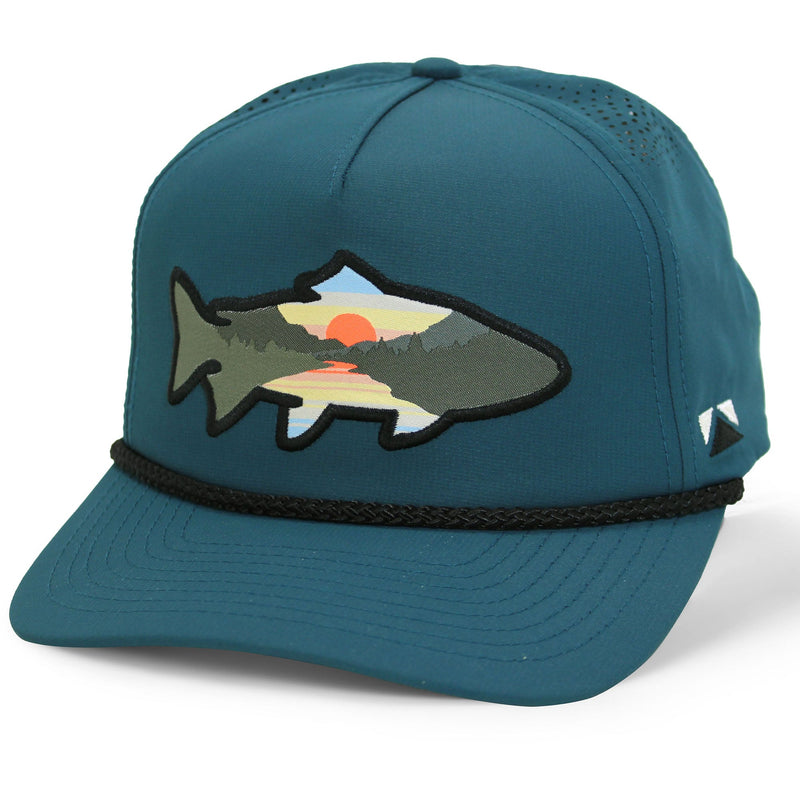 Load image into Gallery viewer, Sunset Fish Silhouette 5-Panel Performance Rope Cap