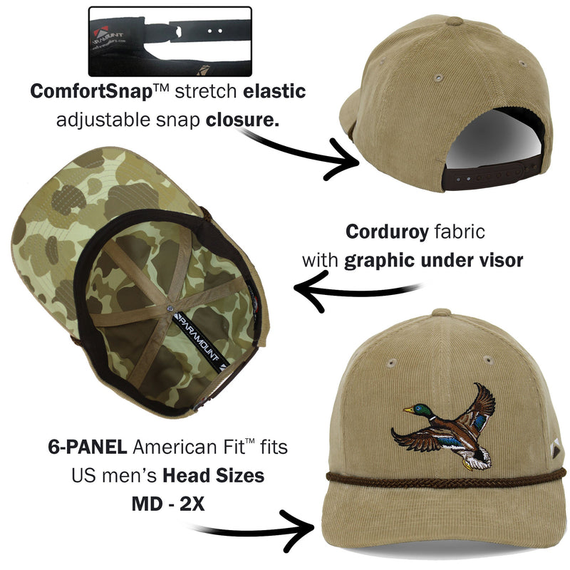 Load image into Gallery viewer, Corduroy Mallard Drake 6-Panel Performance Cap