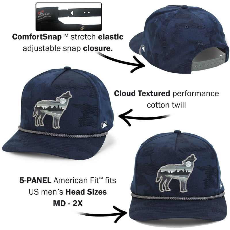 Load image into Gallery viewer, Wolf Howl Cloud Texture 5-Panel Rope Cap