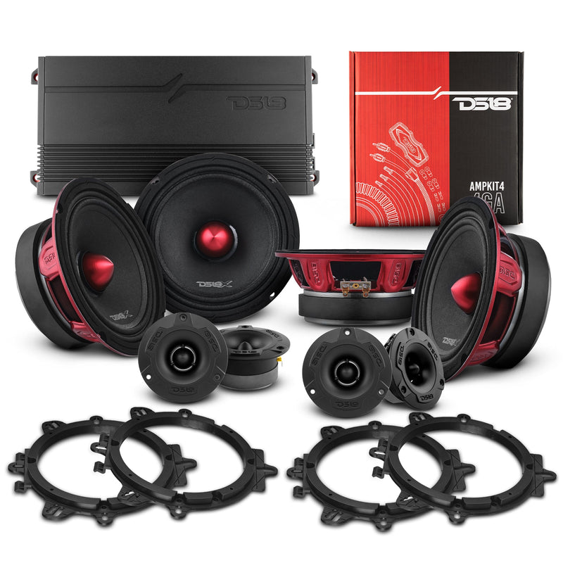 Load image into Gallery viewer, Pro Audio Bundle: 6.5" Midrange Speakers and 3.8" Bullet Tweeters with OEM Speaker Adapters, Amplifier, and Wiring Kit