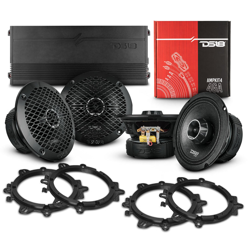 Load image into Gallery viewer, Pro Audio Bundle: 6.5" Midrange Coaxial Speakers with OEM Speaker Adapters, Amplifier, and Wiring Kit