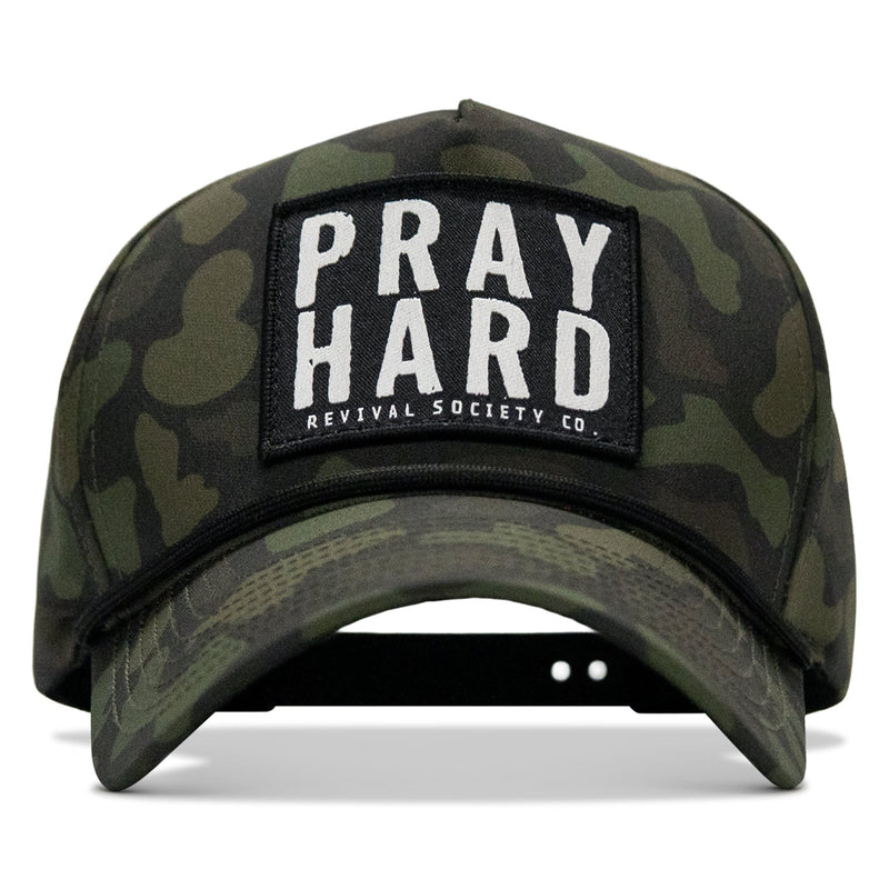 Load image into Gallery viewer, Pray Hard Patch 5 Pannel Rope Snapback