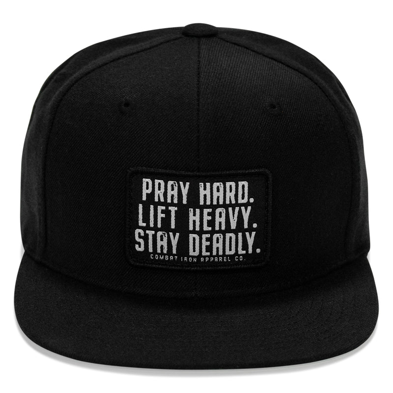 Load image into Gallery viewer, Pray Hard. Lift Heavy. Stay Deadly Patch Flatbill Hat