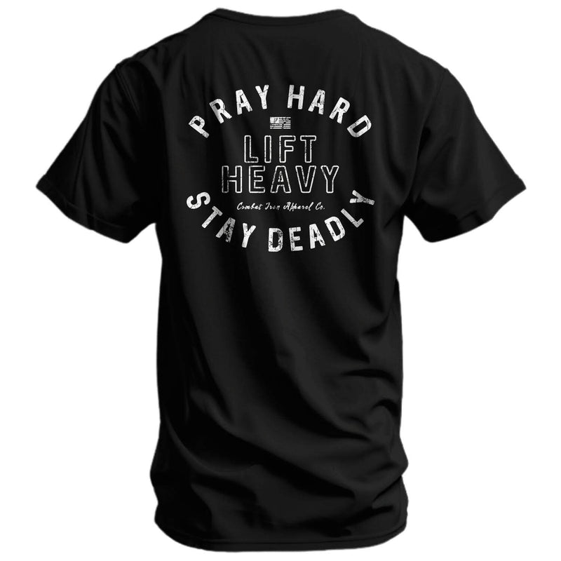 Load image into Gallery viewer, Pray Hard. Lift Heavy. Stay Deadly. Men's T-Shirt