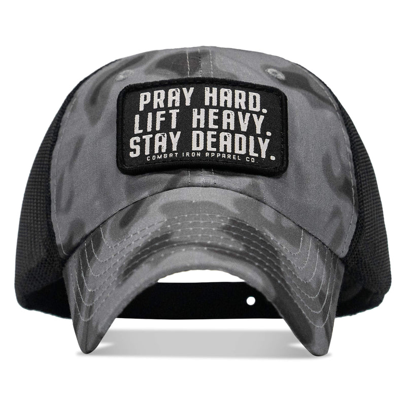 Load image into Gallery viewer, Pray Hard. Lift Heavy. Stay Deadly. Patch Tactical Ripstop Mesh Snapback Hat