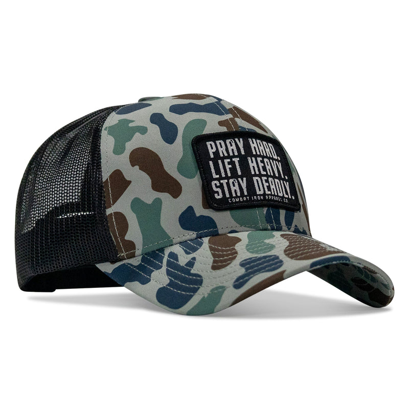 Load image into Gallery viewer, Pray Hard. Lift Heavy. Stay Deadly. Patch Snapback