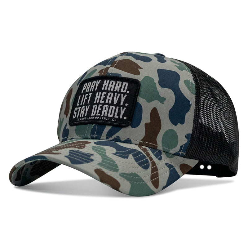 Load image into Gallery viewer, Pray Hard. Lift Heavy. Stay Deadly. Patch Snapback