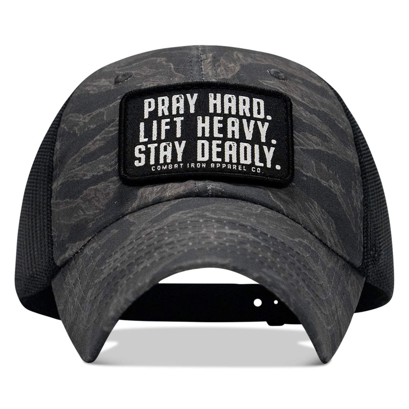 Load image into Gallery viewer, Pray Hard. Lift Heavy. Stay Deadly. Patch Tactical Ripstop Mesh Snapback Hat
