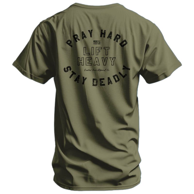 Load image into Gallery viewer, Pray Hard. Lift Heavy. Stay Deadly. Men's T-Shirt