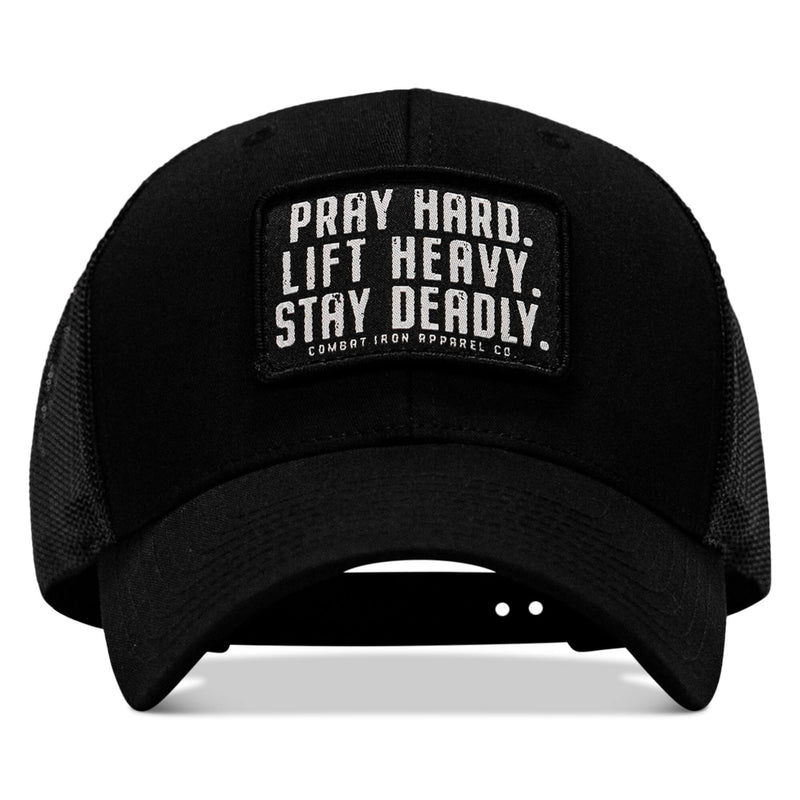 Load image into Gallery viewer, Pray Hard. Lift Heavy. Stay Deadly. Patch Snapback