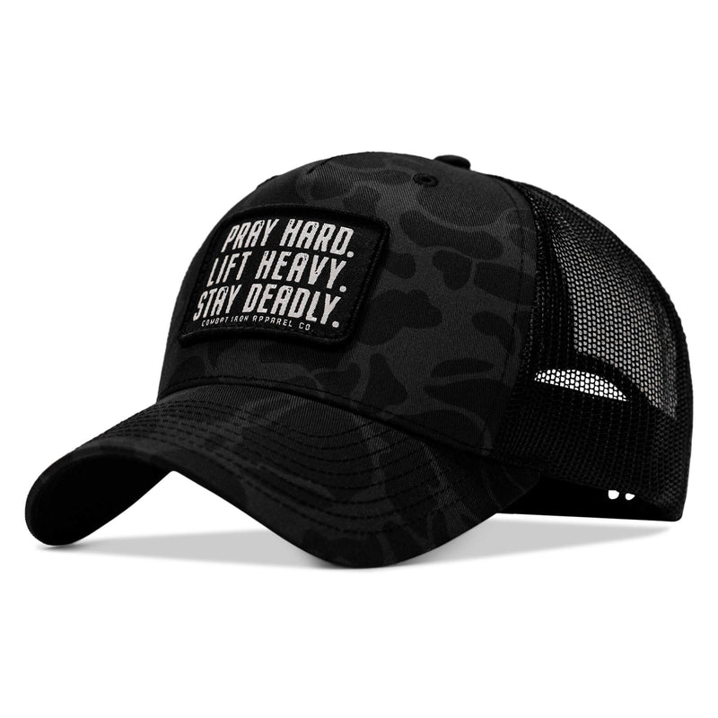 Load image into Gallery viewer, Pray Hard. Lift Heavy. Stay Deadly. Patch Snapback