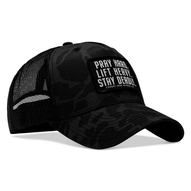 Load image into Gallery viewer, Pray Hard. Lift Heavy. Stay Deadly. Patch Snapback