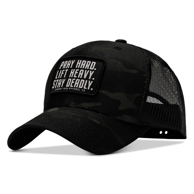 Load image into Gallery viewer, Pray Hard. Lift Heavy. Stay Deadly. Patch Snapback