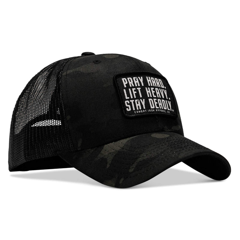 Load image into Gallery viewer, Pray Hard. Lift Heavy. Stay Deadly. Patch Snapback