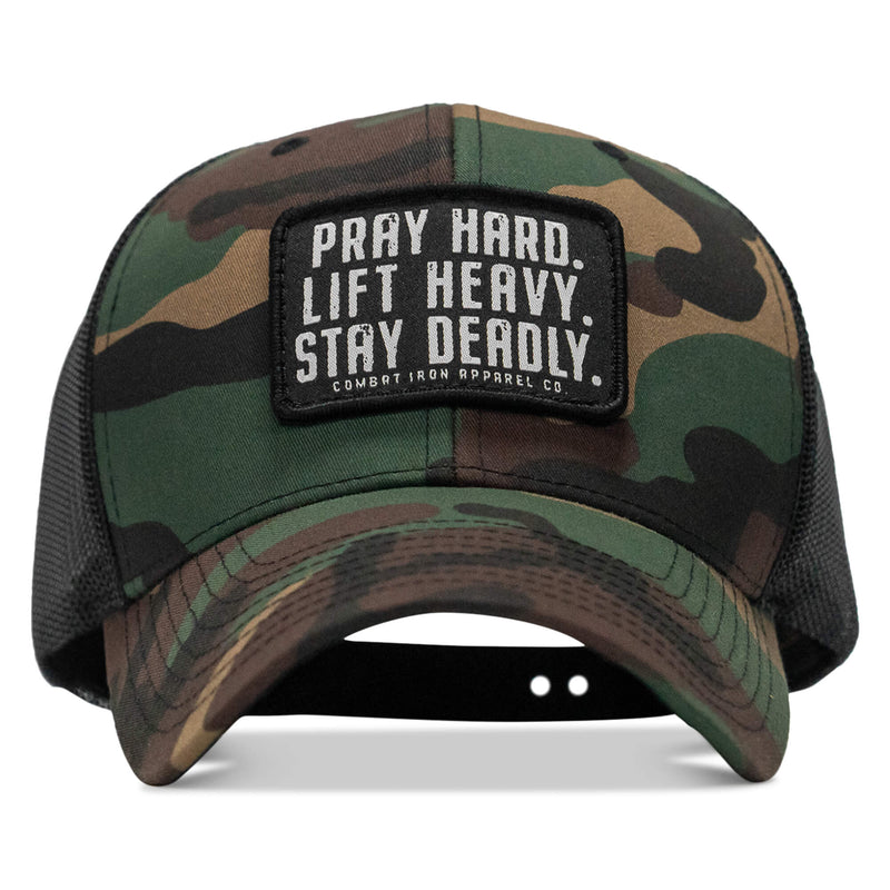 Load image into Gallery viewer, Pray Hard. Lift Heavy. Stay Deadly. Patch Snapback