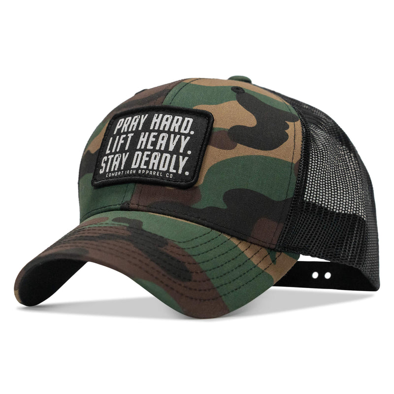 Load image into Gallery viewer, Pray Hard. Lift Heavy. Stay Deadly. Patch Snapback