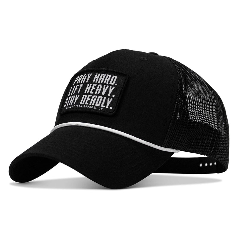 Load image into Gallery viewer, Pray Hard. Lift Heavy. Stay Deadly. Patch Rope Snapback Hat