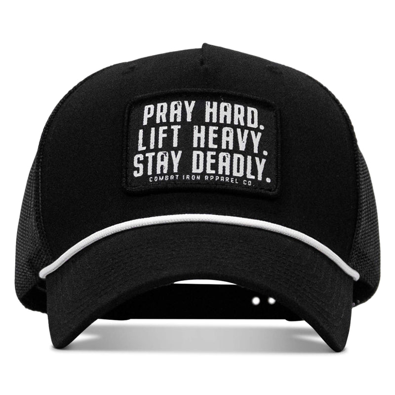 Load image into Gallery viewer, Pray Hard. Lift Heavy. Stay Deadly. Patch Rope Snapback Hat