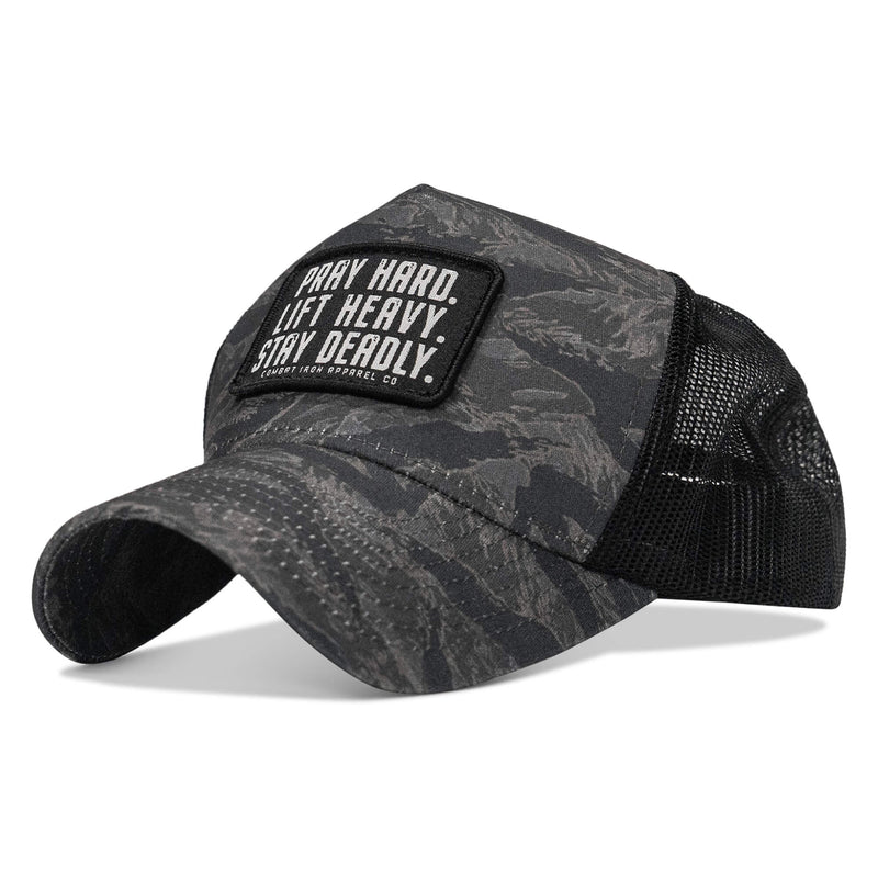 Load image into Gallery viewer, Pray Hard. Lift Heavy. Stay Deadly. Patch Five Panel Breacher Snapback Hat