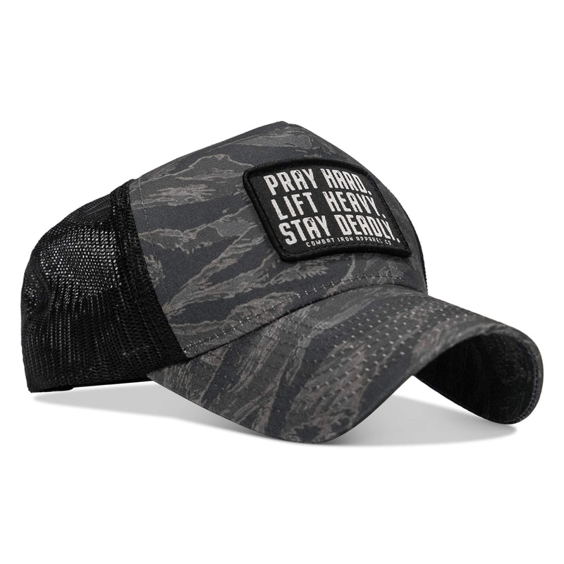 Load image into Gallery viewer, Pray Hard. Lift Heavy. Stay Deadly. Patch Five Panel Breacher Snapback Hat