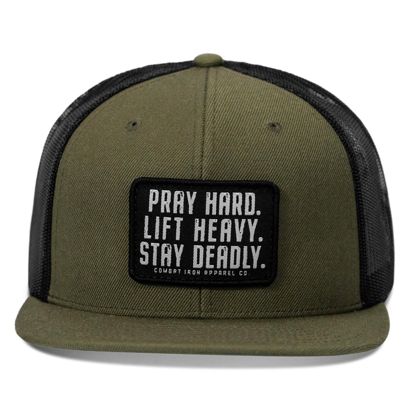 Load image into Gallery viewer, Pray Hard. Lift Heavy. Stay Deadly. Flat Bill SnapBack Hat