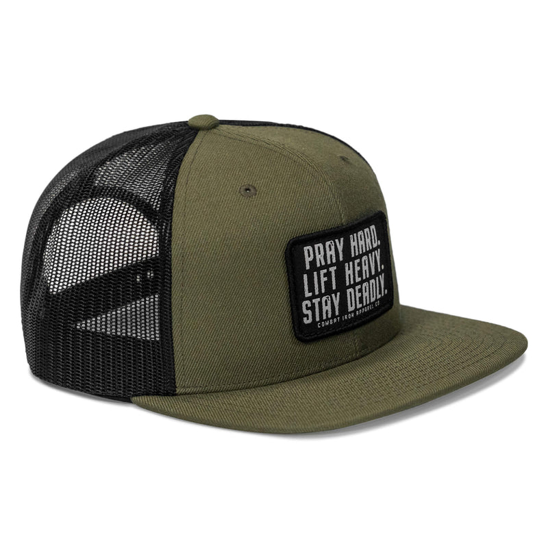 Load image into Gallery viewer, Pray Hard. Lift Heavy. Stay Deadly. Flat Bill SnapBack Hat