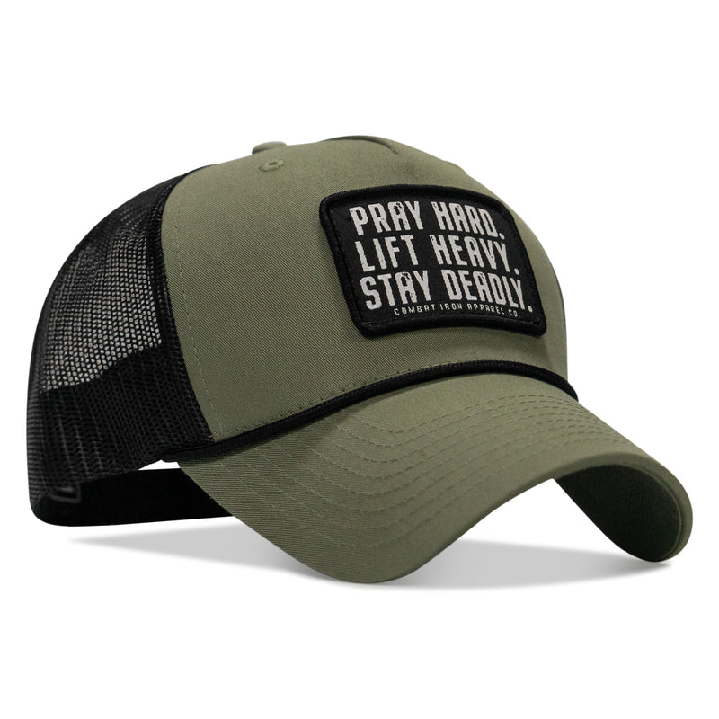 Load image into Gallery viewer, Pray Hard. Lift Heavy. Stay Deadly. Patch Rope Snapback Hat