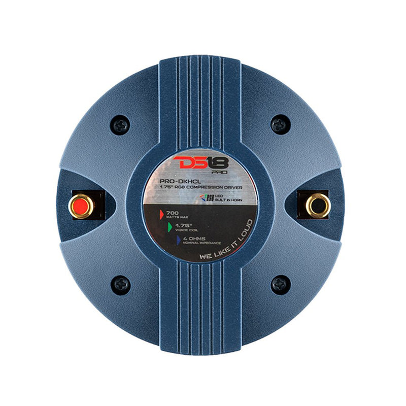 Load image into Gallery viewer, DS18 PRO-DKHCL PRO 1" Twist On Throat Compression Driver 1.75" Titanium VC with RGB Led Light Horn and Built-in Crossover 700 Watts 4 Ohms