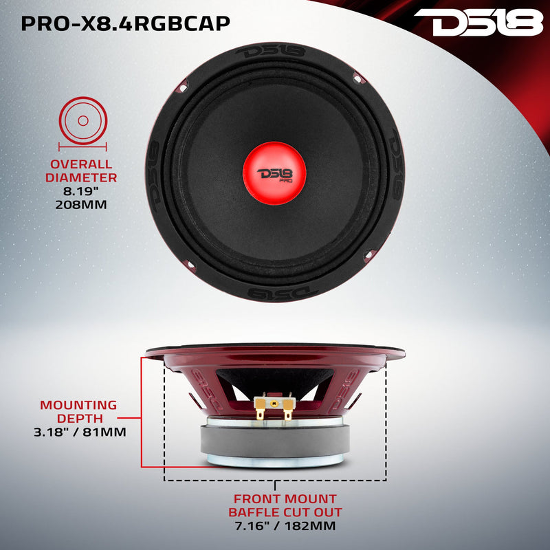 Load image into Gallery viewer, PRO-X 8" Mid-Range Loudspeaker with RGB Light Dust Cap 275 Watts Rms 4-Ohm
