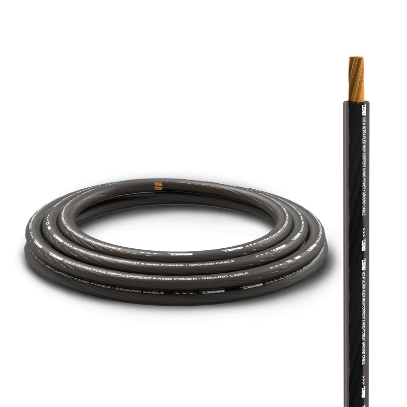 Load image into Gallery viewer, 8-GA Ultra Flex OFC Ground Power Cable 5 Ft Black and 20 Ft Red Kit
